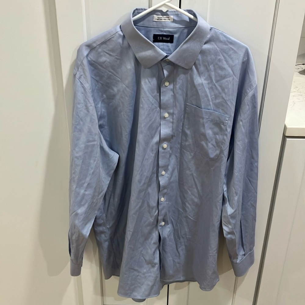 E.B. Wood Men’s Blue Non-Iron Tailored Fit Cotton Long Sleeve Dress Shirt Top